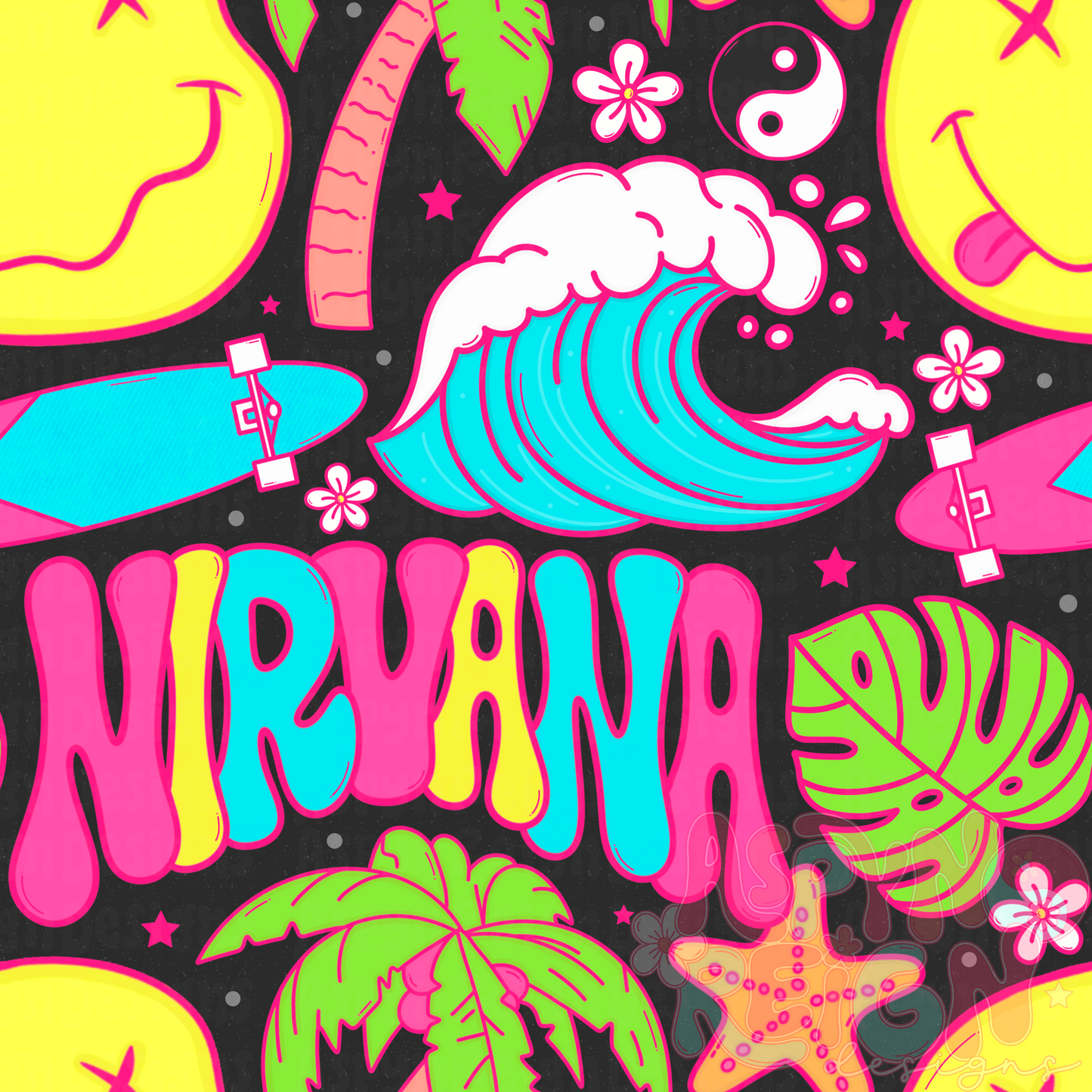 Girly Smiley Summer | Black Background