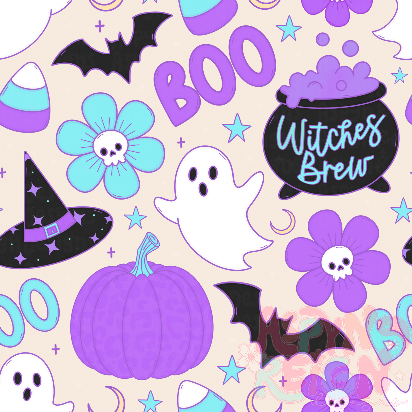 Blue & Purple Cutesy Halloween | Beige Background