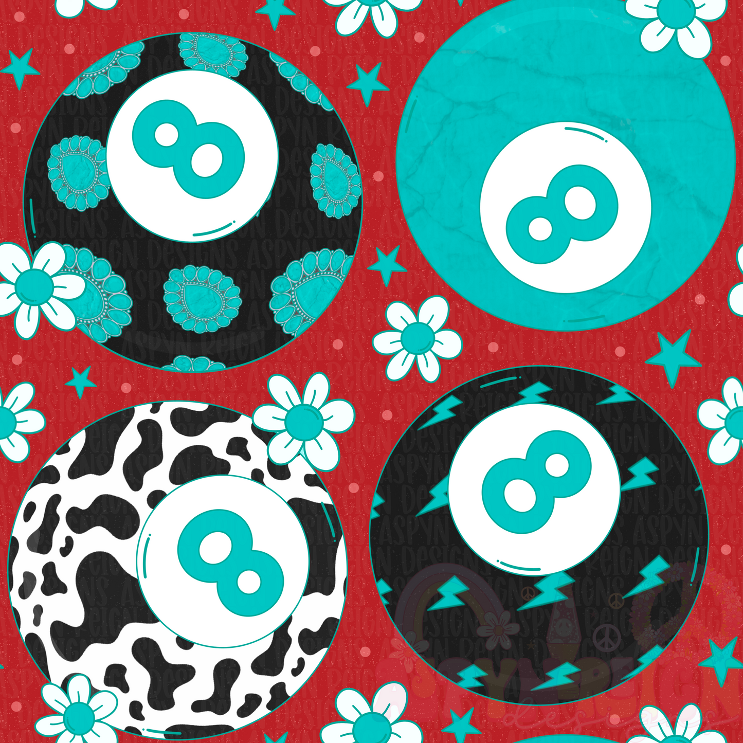 Western 8 Balls | Red Background