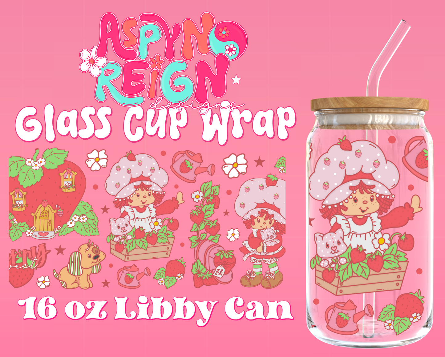 Strawberry Girl | 16 oz Libbey Cup Wrap PNG