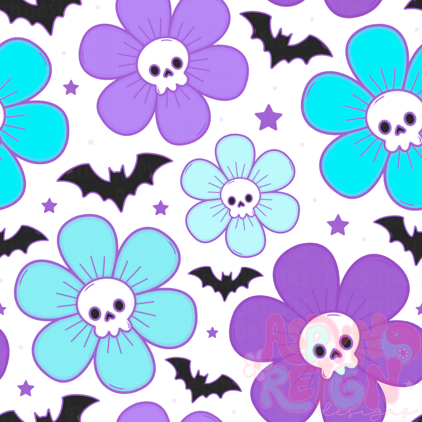 Blue & Purple Skeleton Flowers | Beige BG