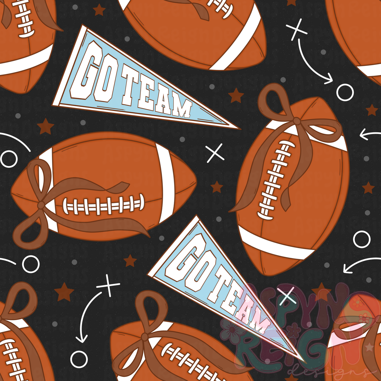 Footballs w bows | Black Background