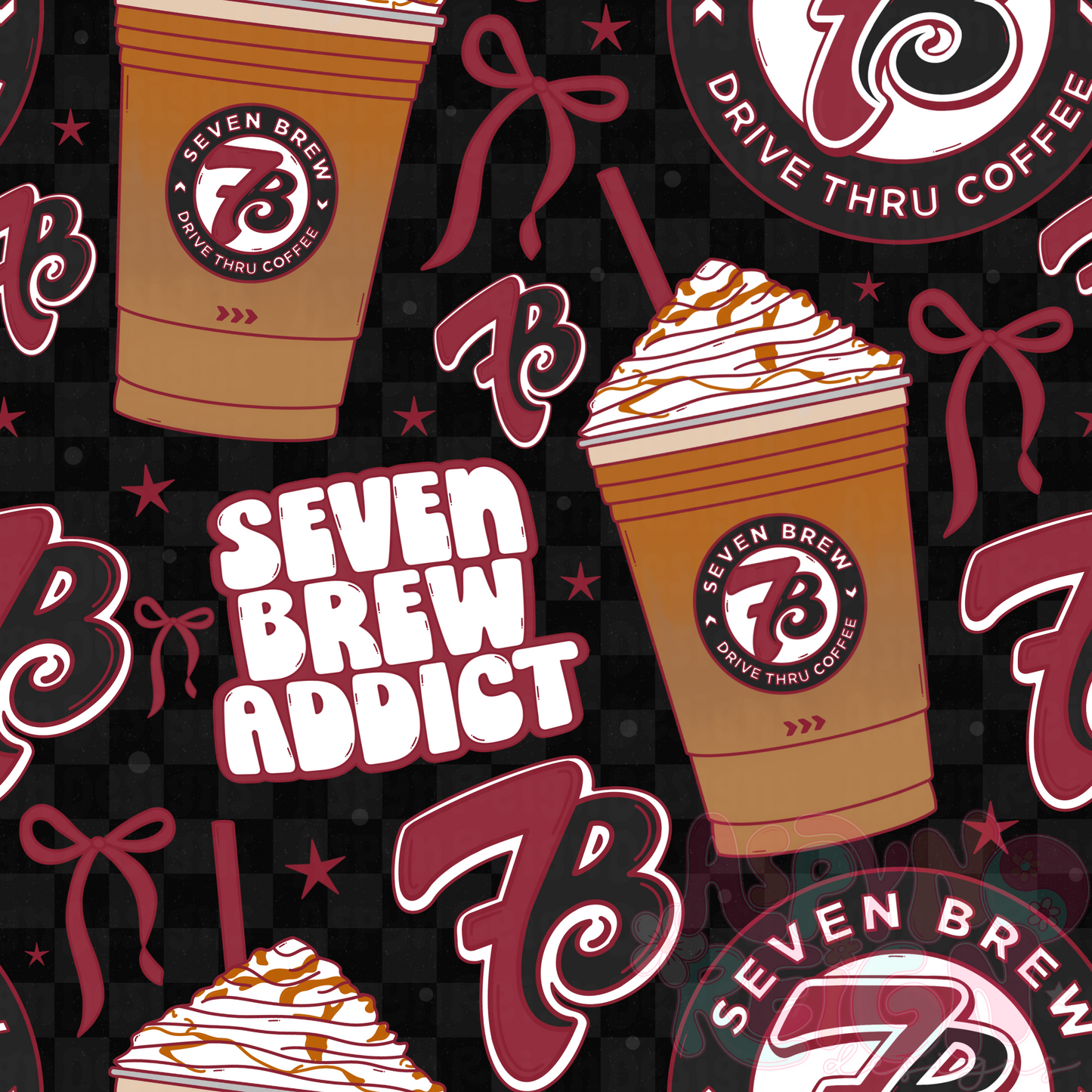 7B Coffee | Black Checkered Background