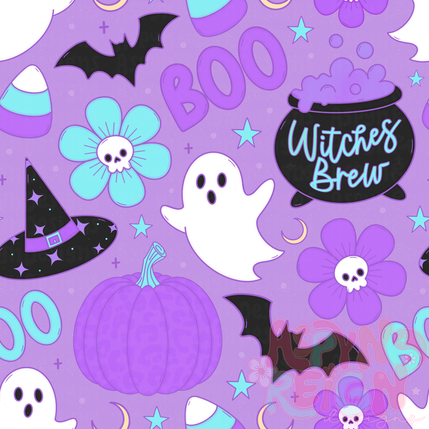 Blue & Purple Cutesy Halloween | Purple Background