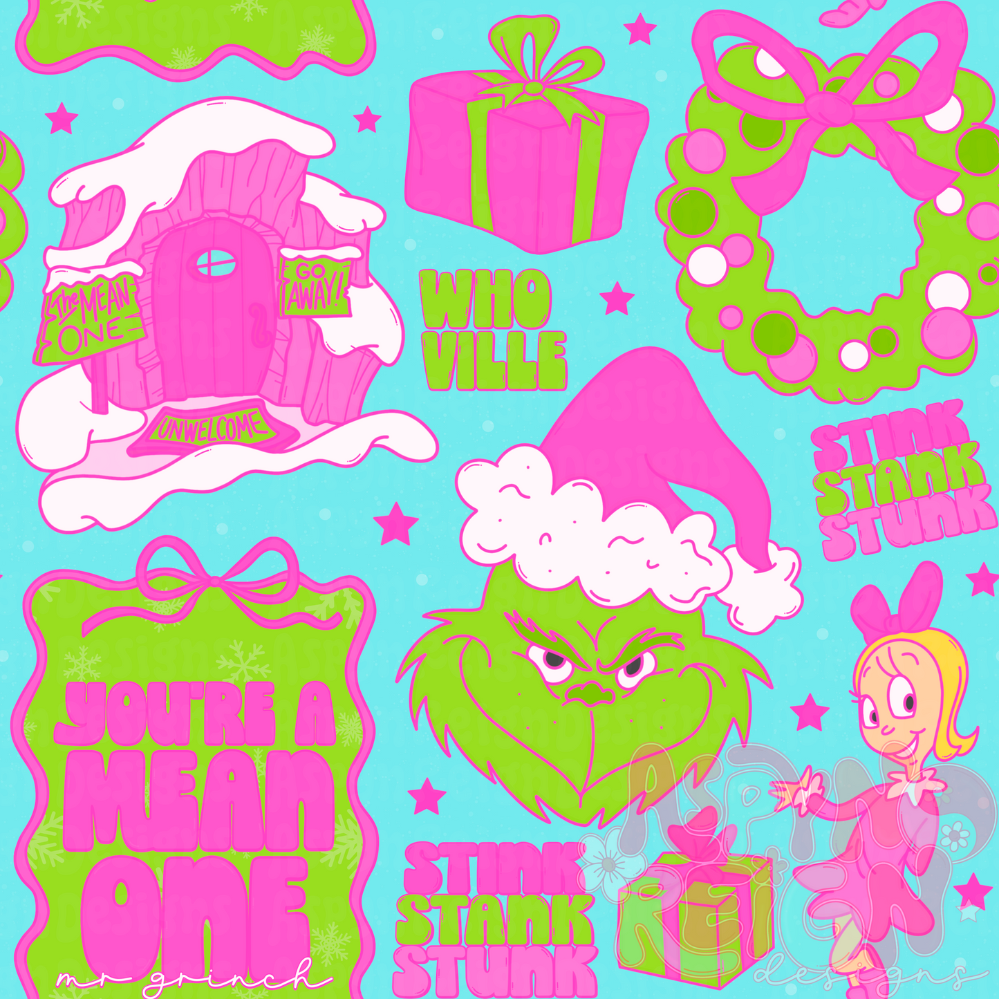 Girly Green Guy | Blue Background