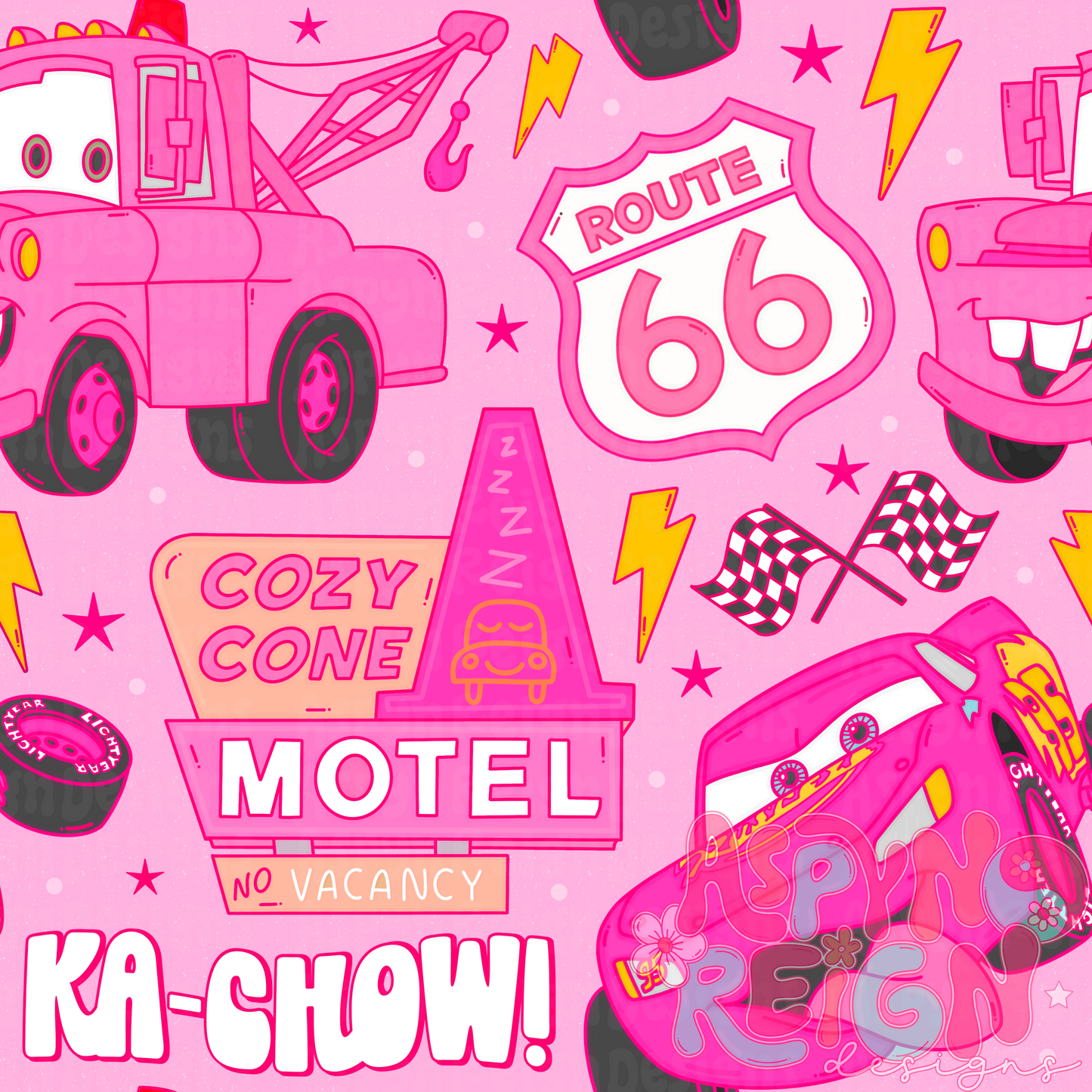 Girly Lightning Car | Pink Background