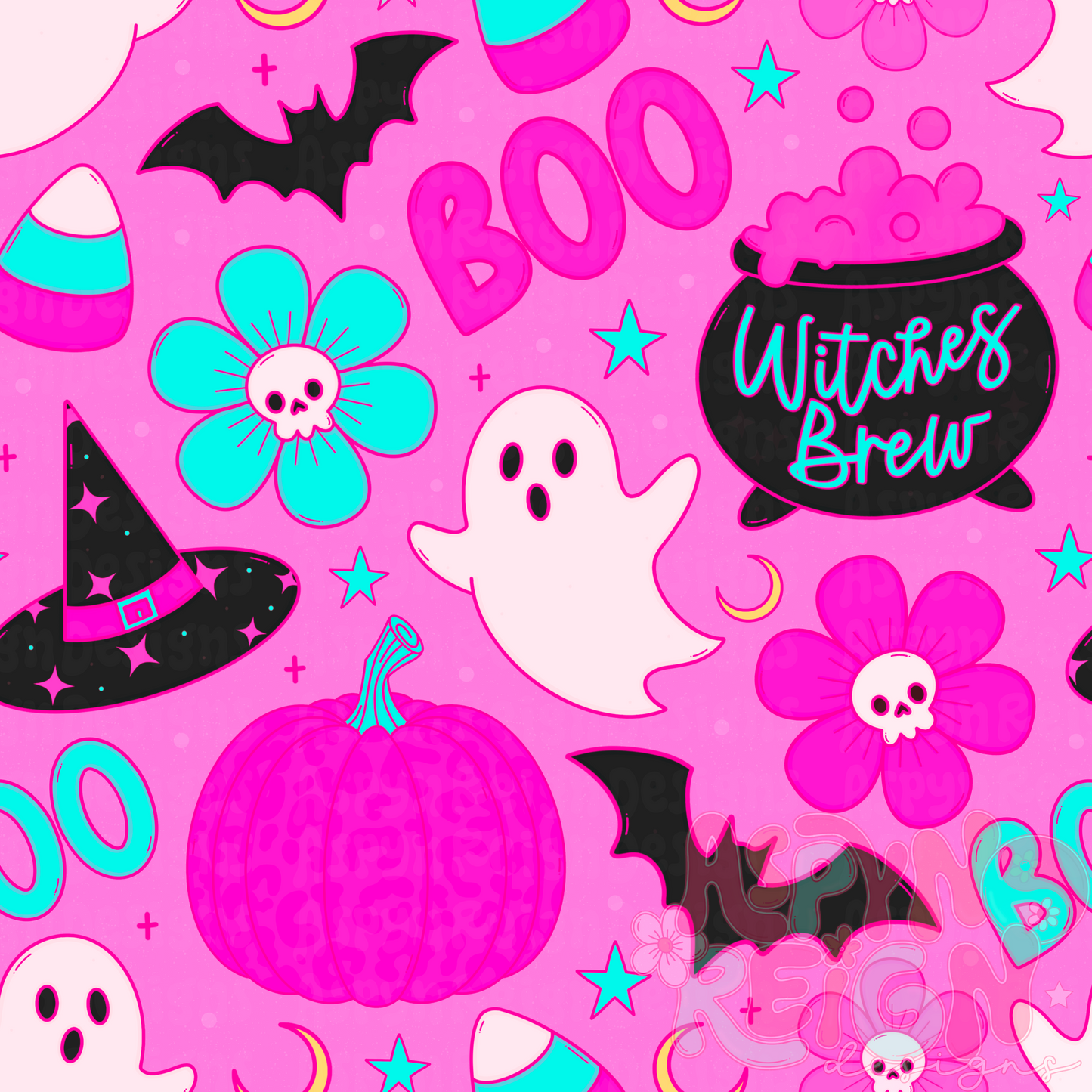 Blue & Pink Cutesy Halloween | Pink Background