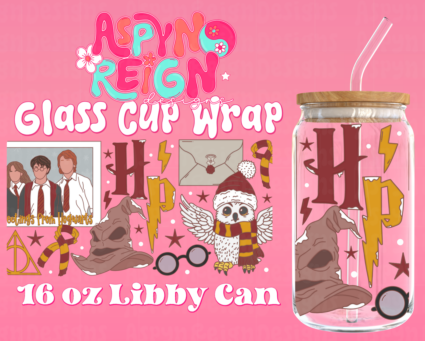 HP Christmas | 16 oz Libbey Cup Wrap PNG