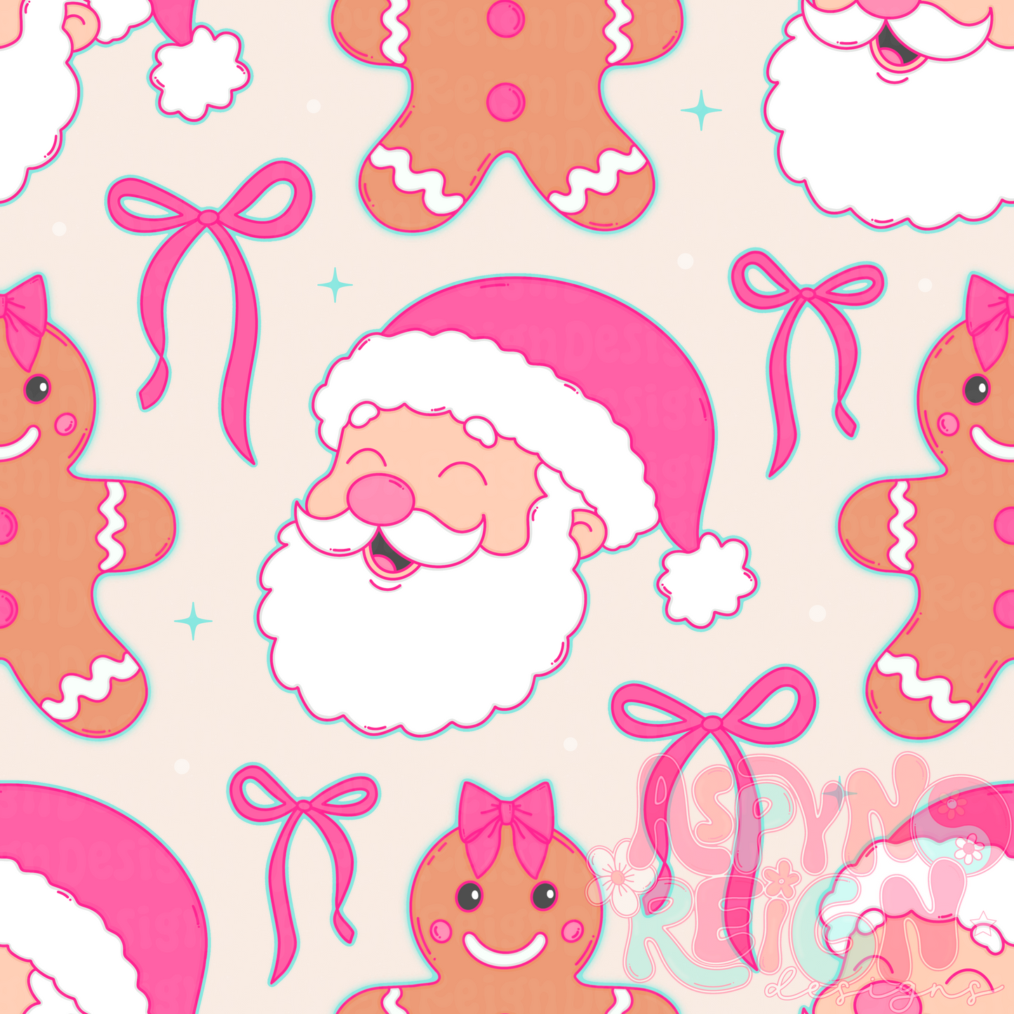 Coquette Santa & Gingerbreads | Beige Background