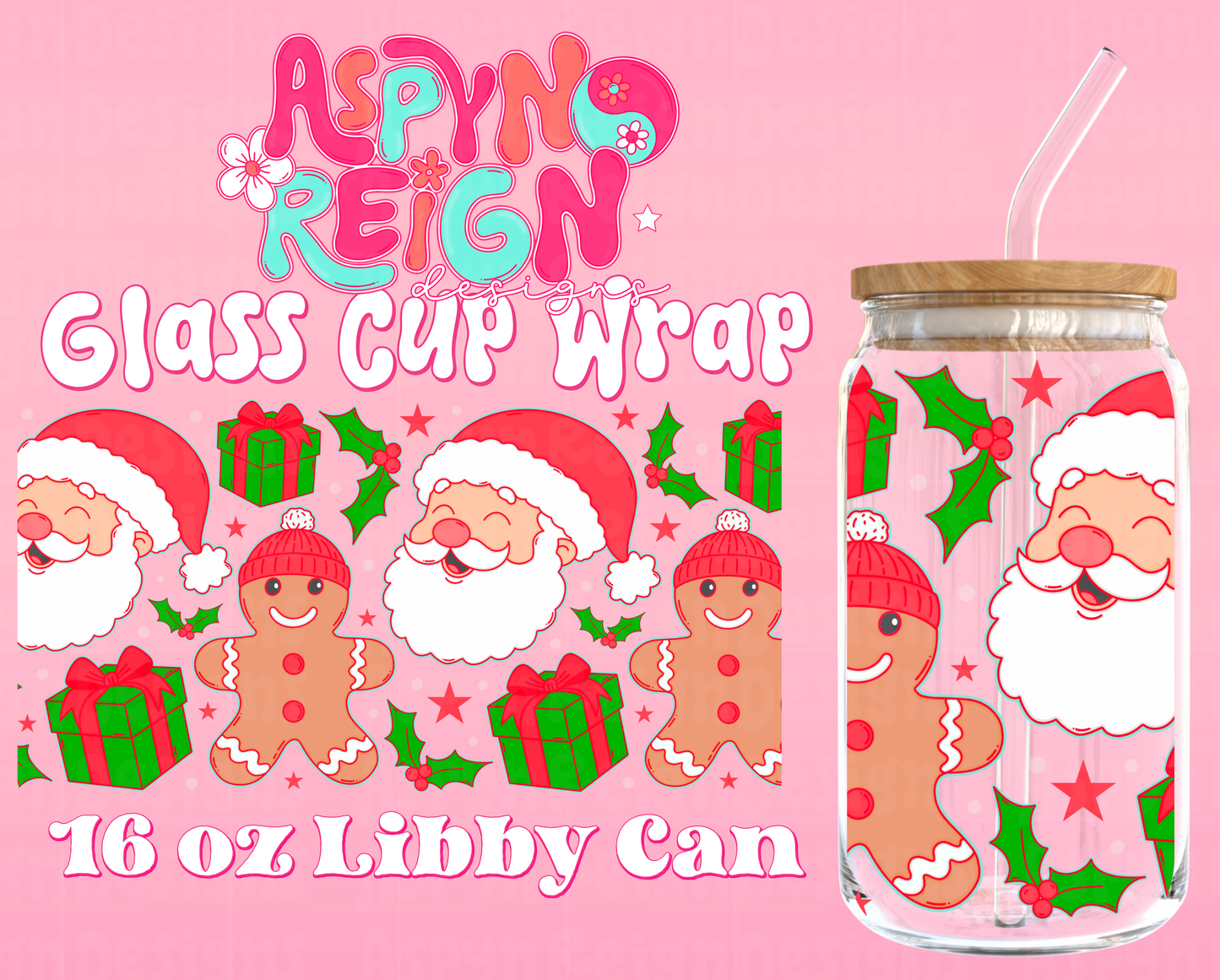 Santa & Gingerbreads | 16 oz Libbey Cup Wrap PNG