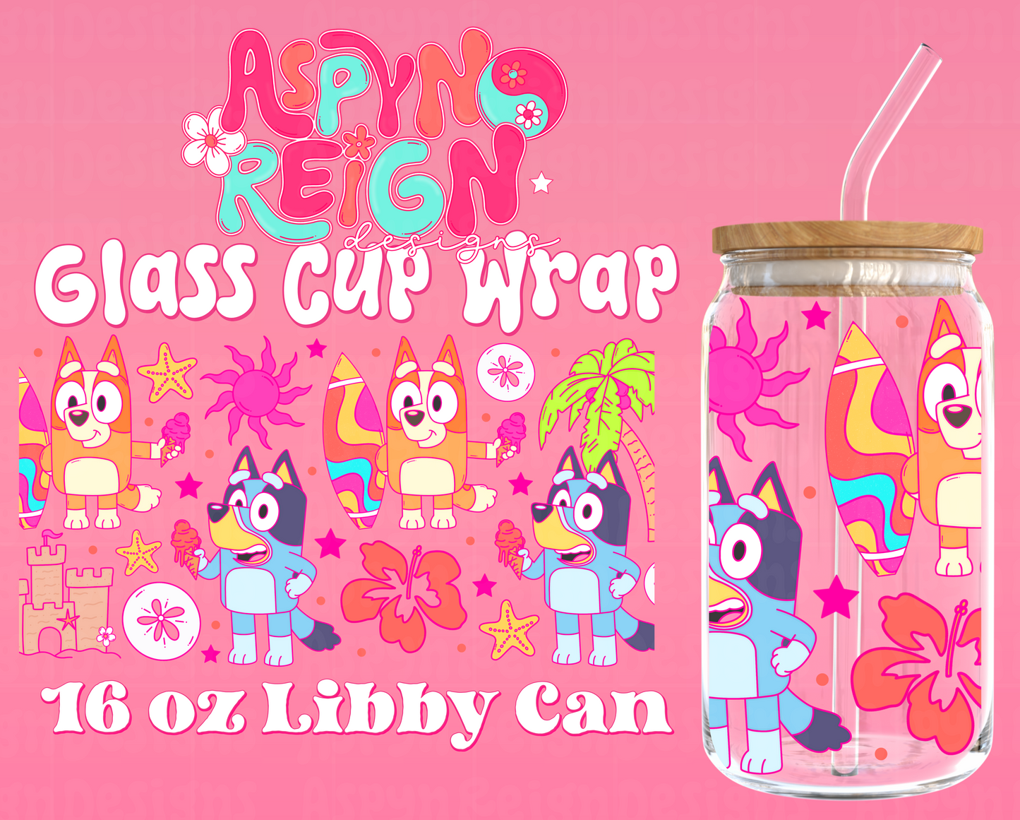 Summer Heelers | 16 oz Libbey Cup Wrap PNG