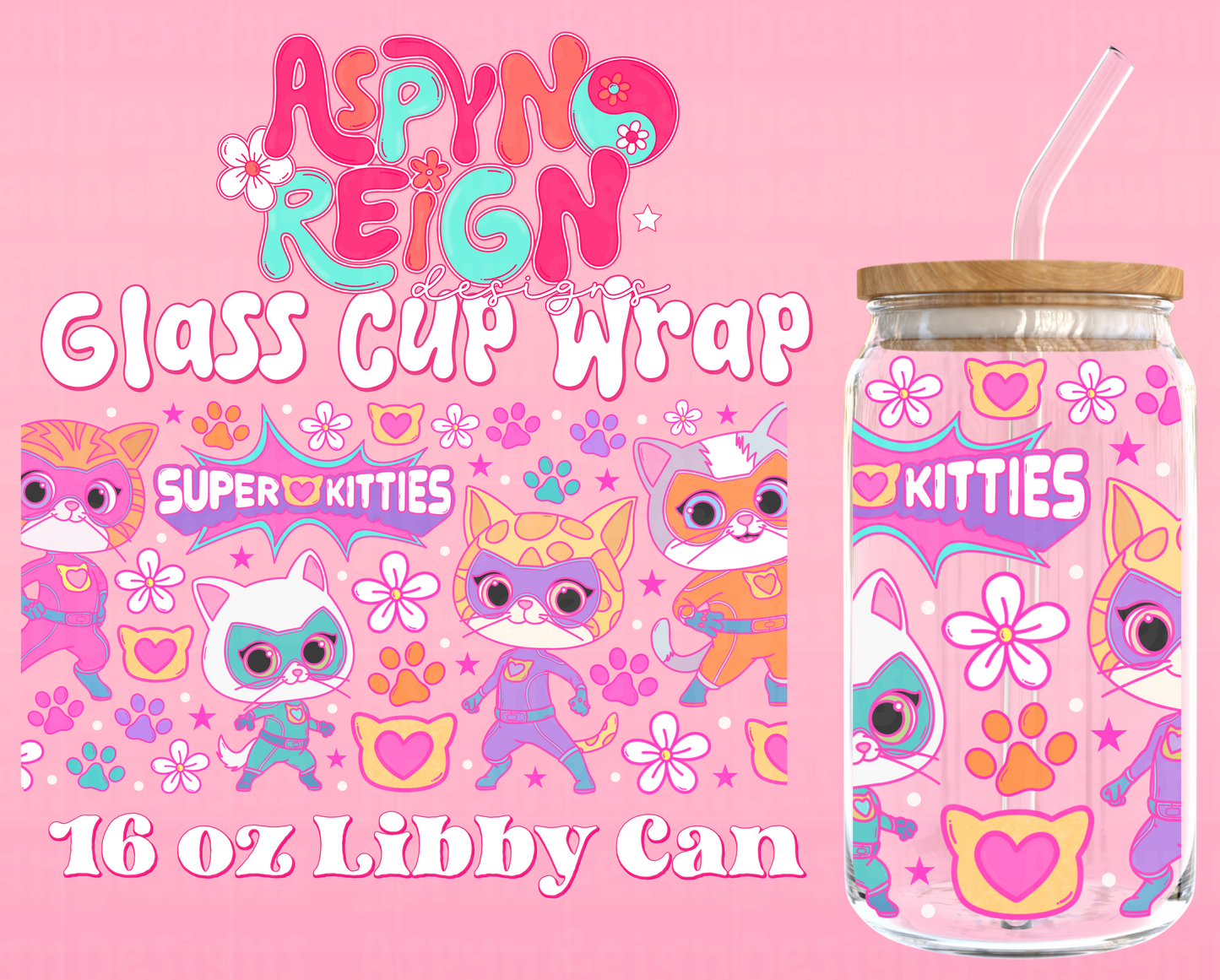 Super Kitties | 16 oz Libbey Cup Wrap PNG