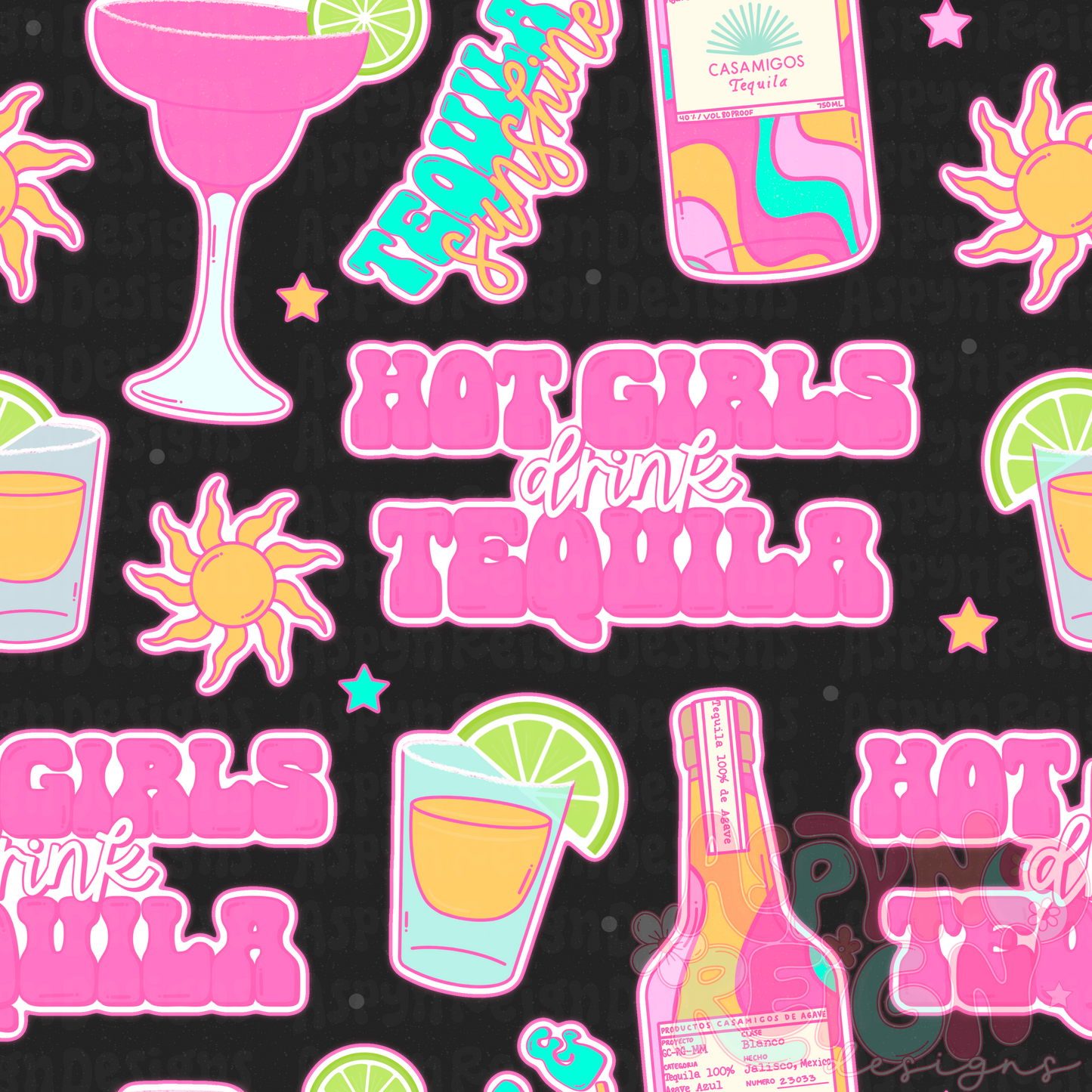 Hot Girls Drink Tequila | Black Background