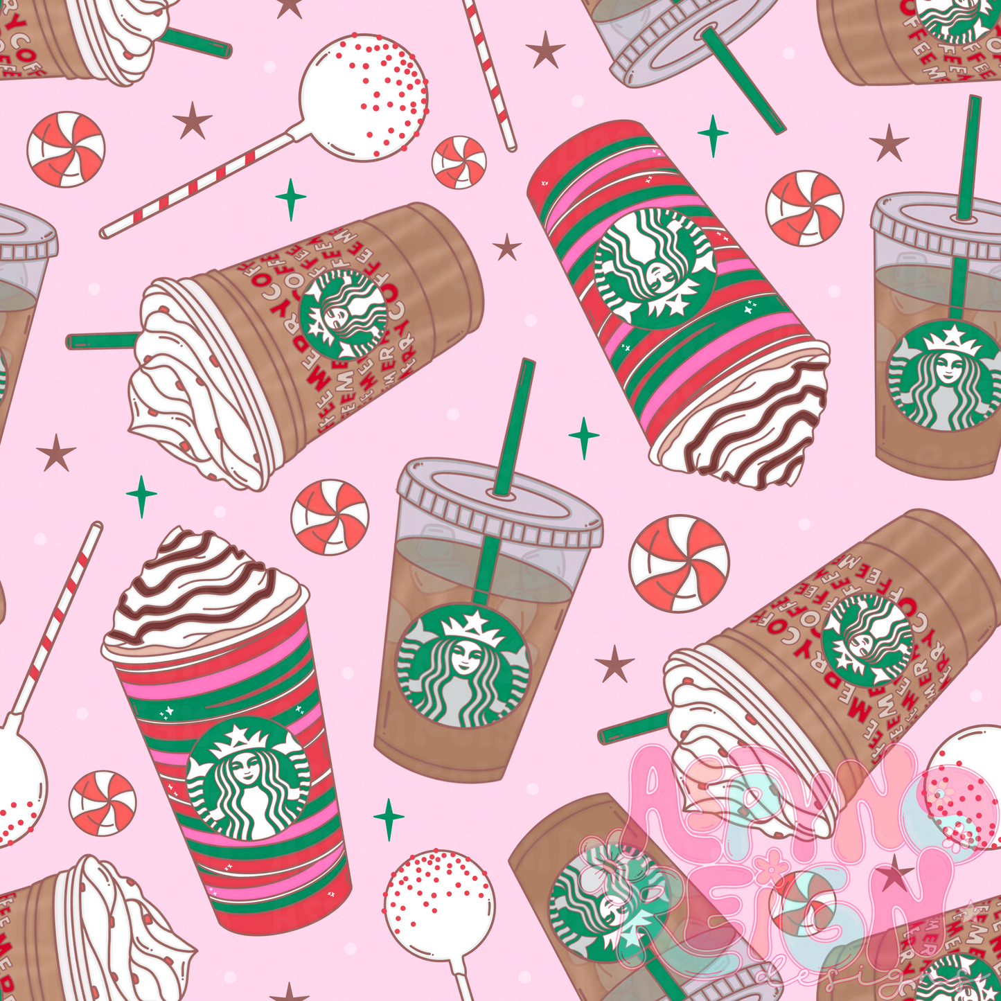 Christmas Sbux Coffees | Pink Background