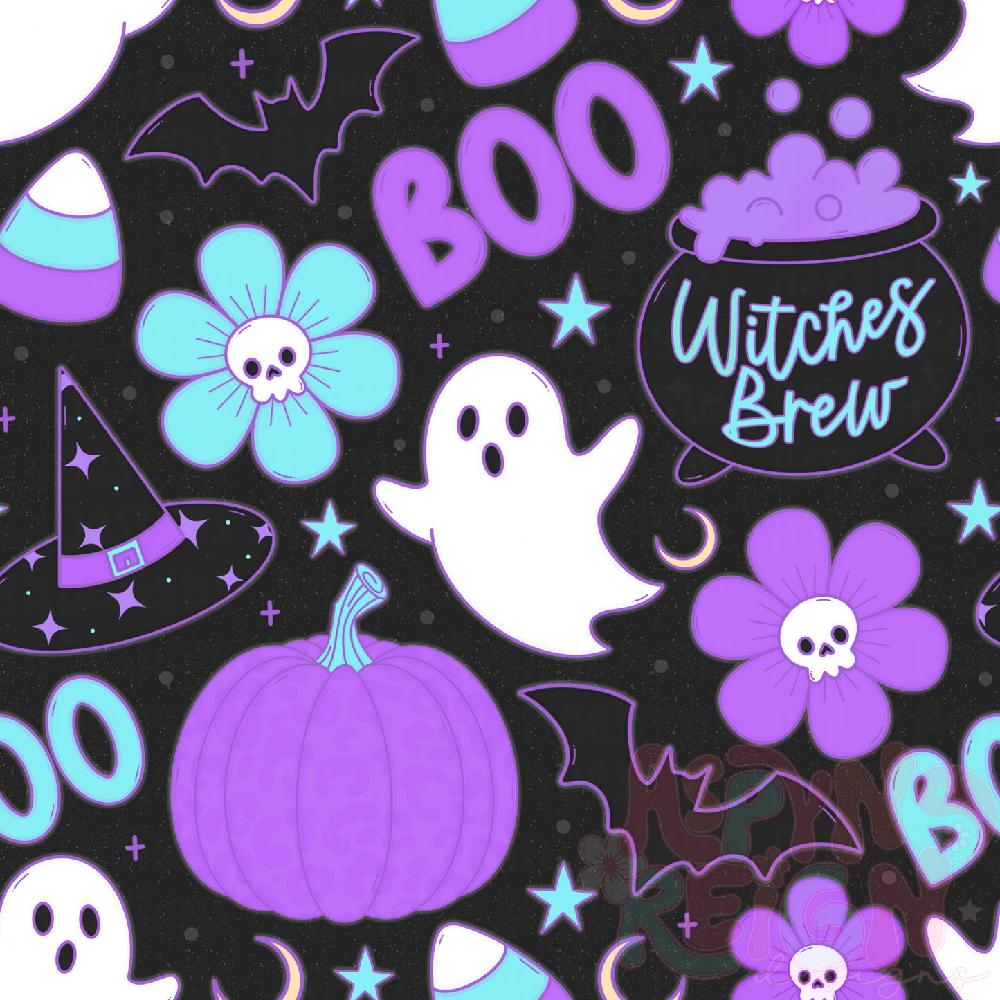Blue & Purple Cutesy Halloween | Black Background