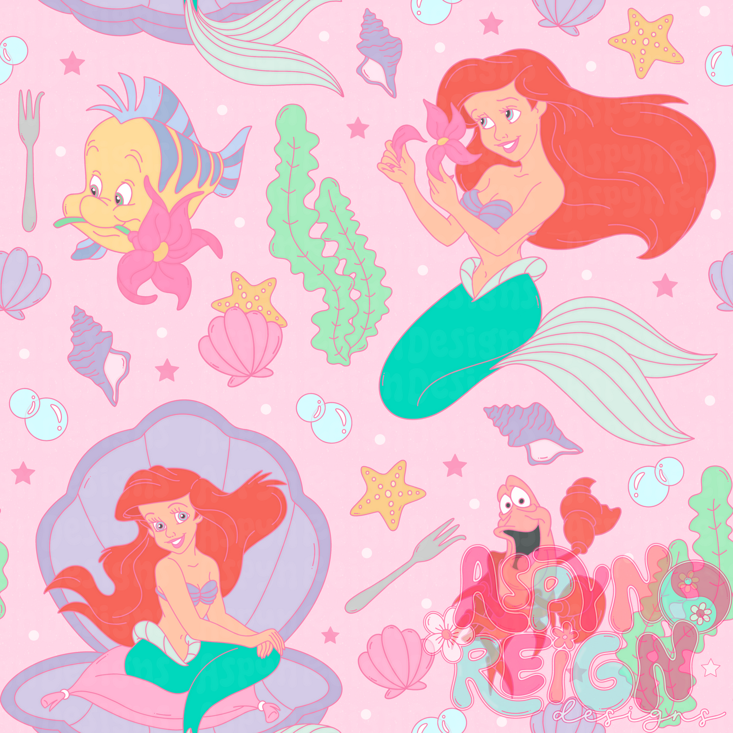 Mermaid & Friends | Pink Background