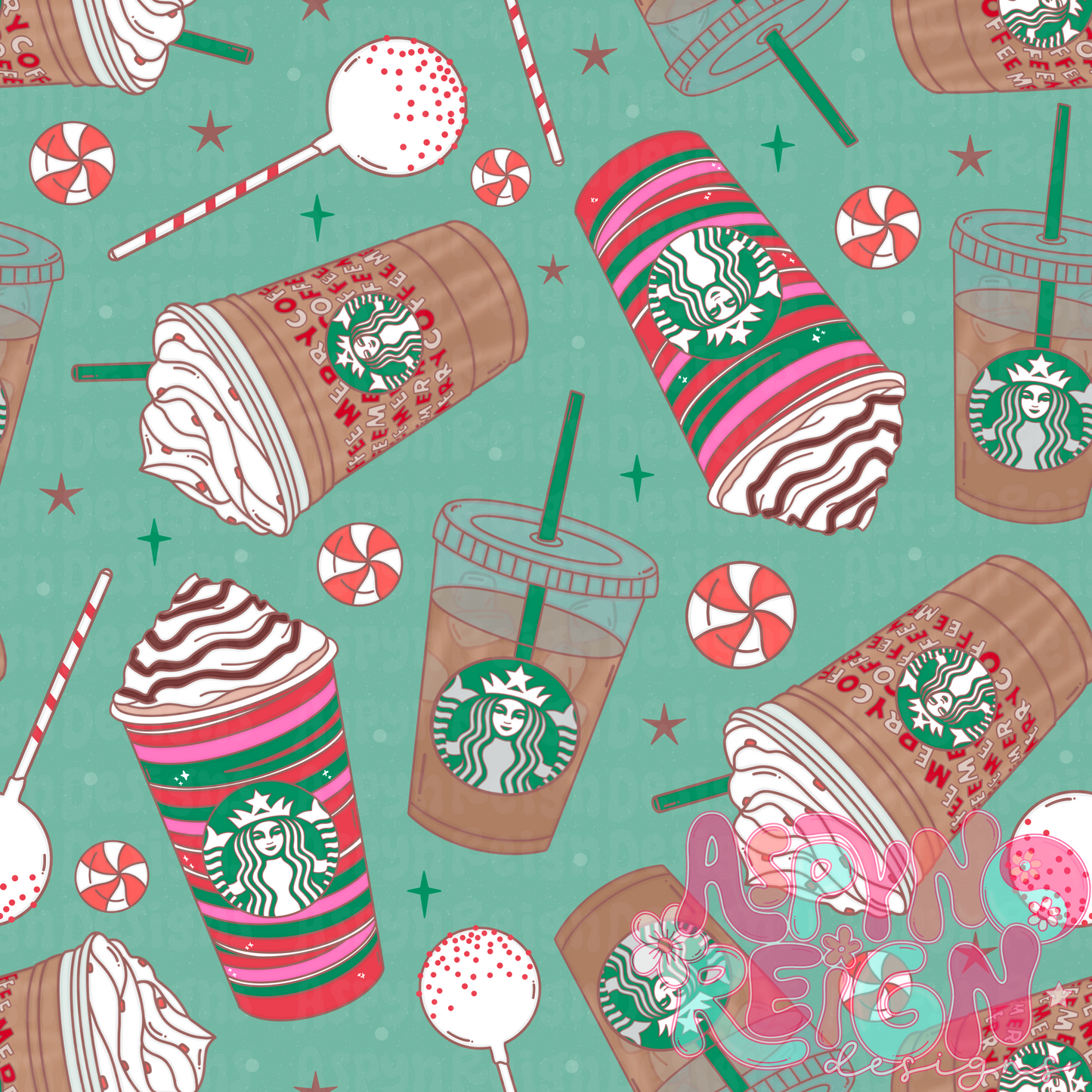 Christmas Sbux Coffees | Mint Background