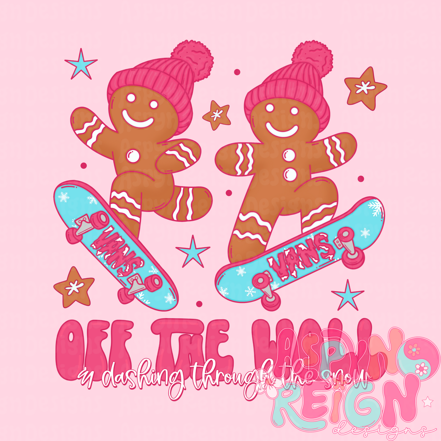 Girly Skating Gingerbread Men - PNG