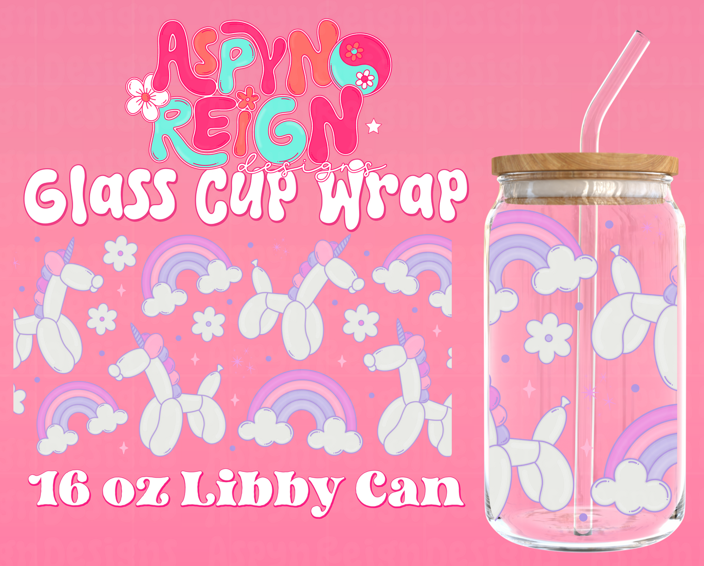 Balloon Unicorns | 16 oz Libbey Cup Wrap PNG