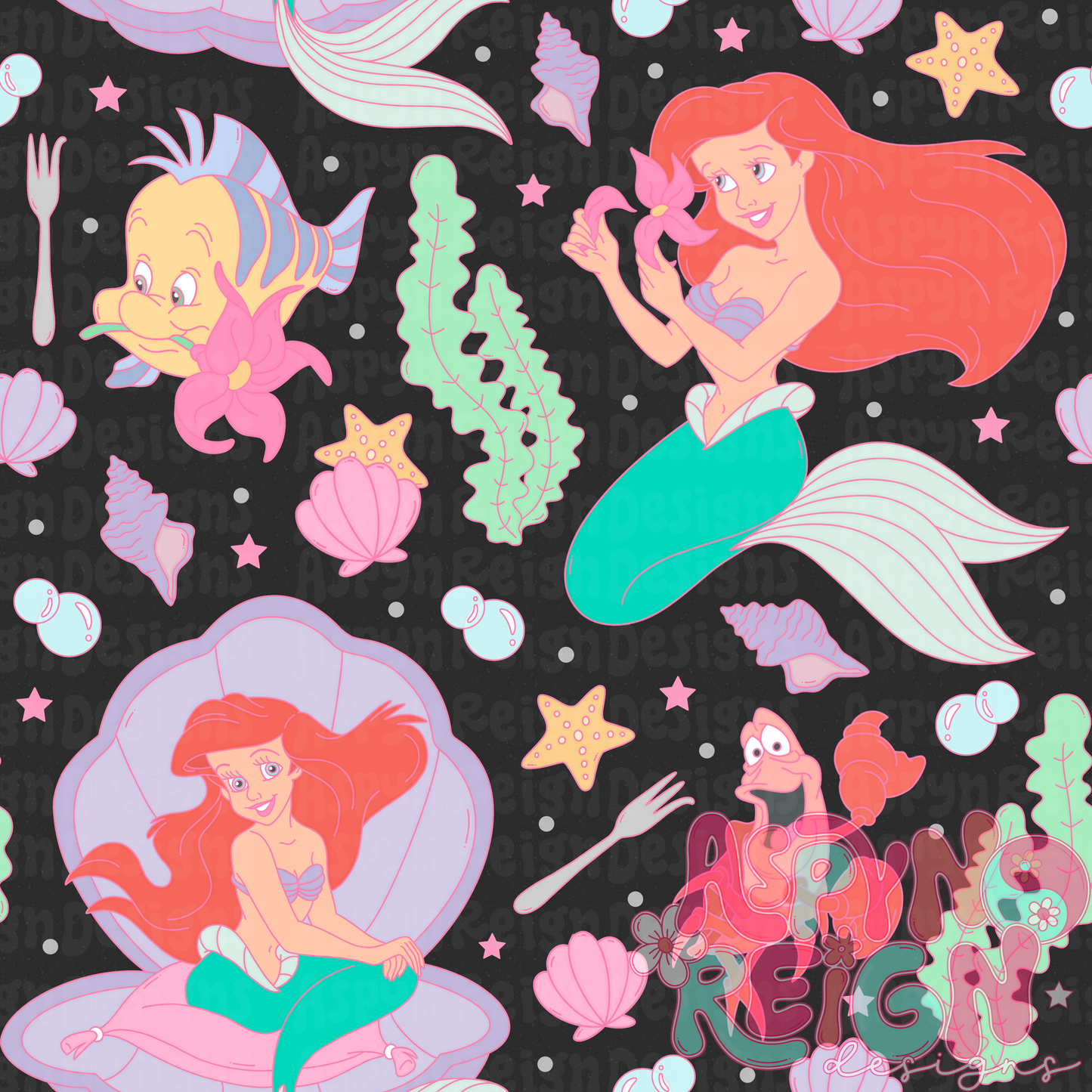 Mermaid & Friends | Black Background