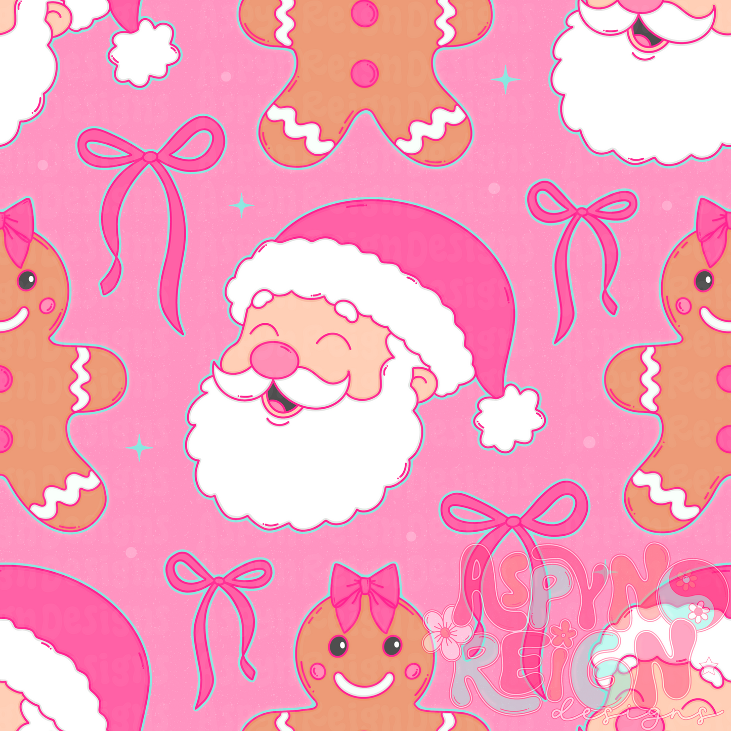 Coquette Santa & Gingerbreads | Pink Background