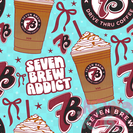 7B Coffee | Blue Checkered Background
