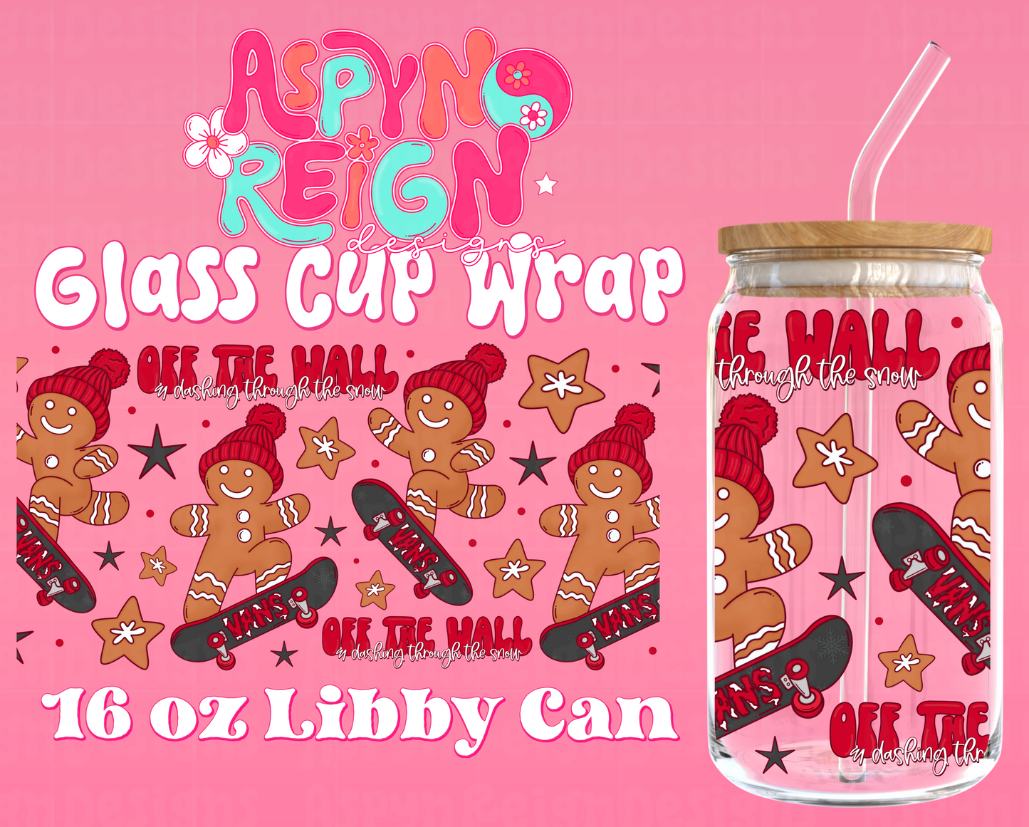 Skater Gingerbreads | 16 oz Libbey Cup Wrap PNG