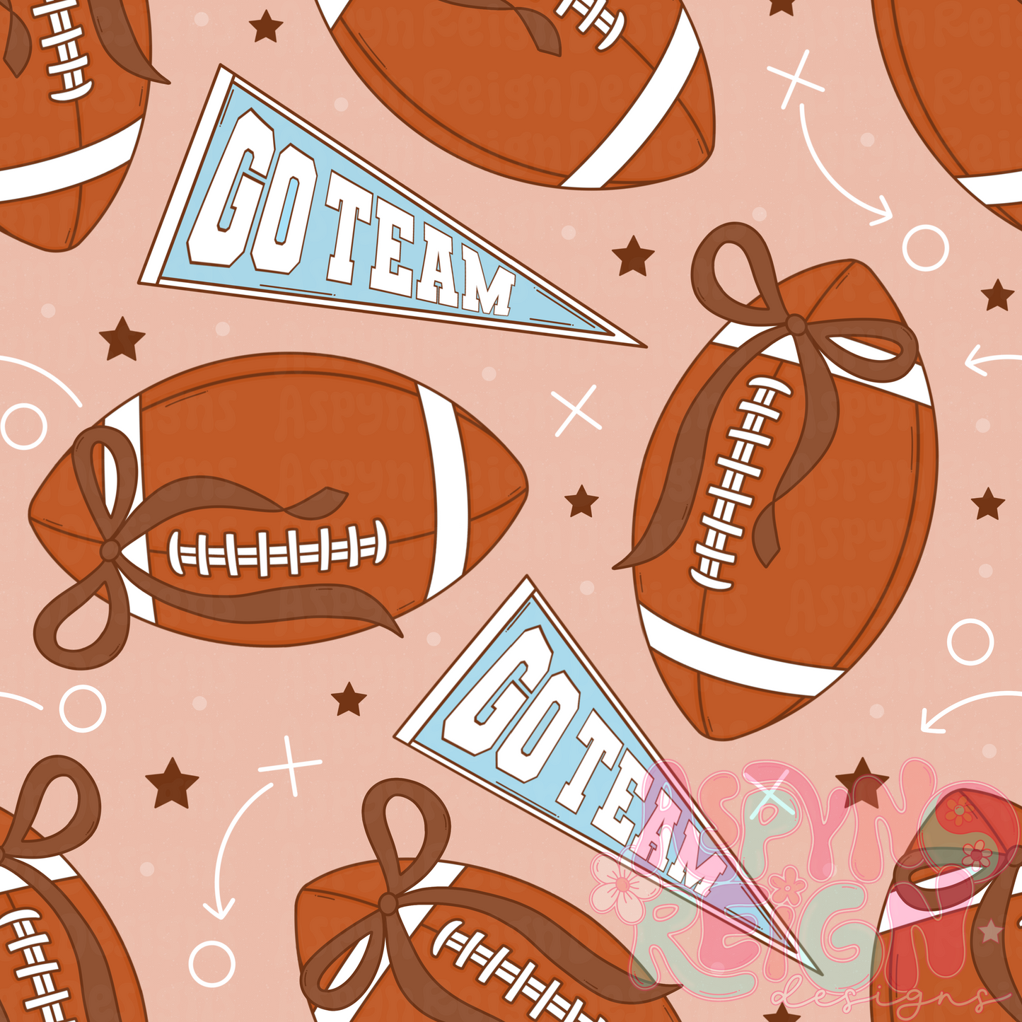 Footballs w bows | Tan Background