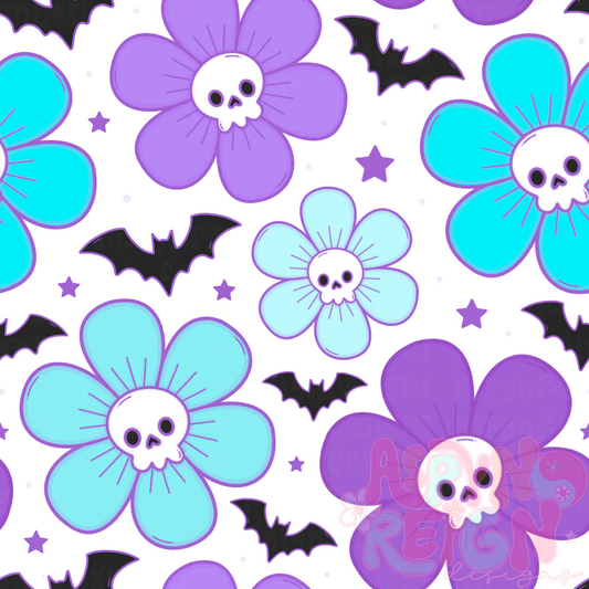 Blue & Purple Skeleton Flowers | Beige BG