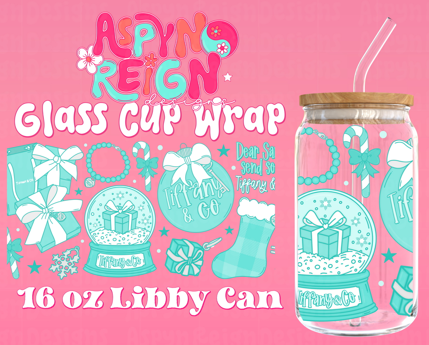 Blue Box Christmas | 16 oz Libbey Cup Wrap PNG