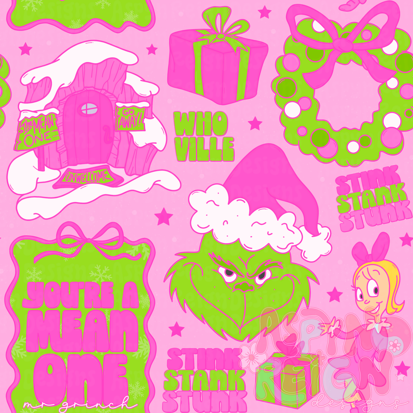 Girly Green Guy | Pink Background