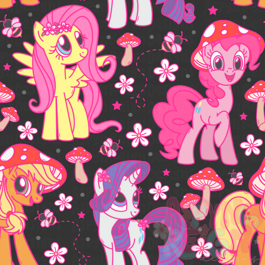 Cottagecore Ponies | Black Background