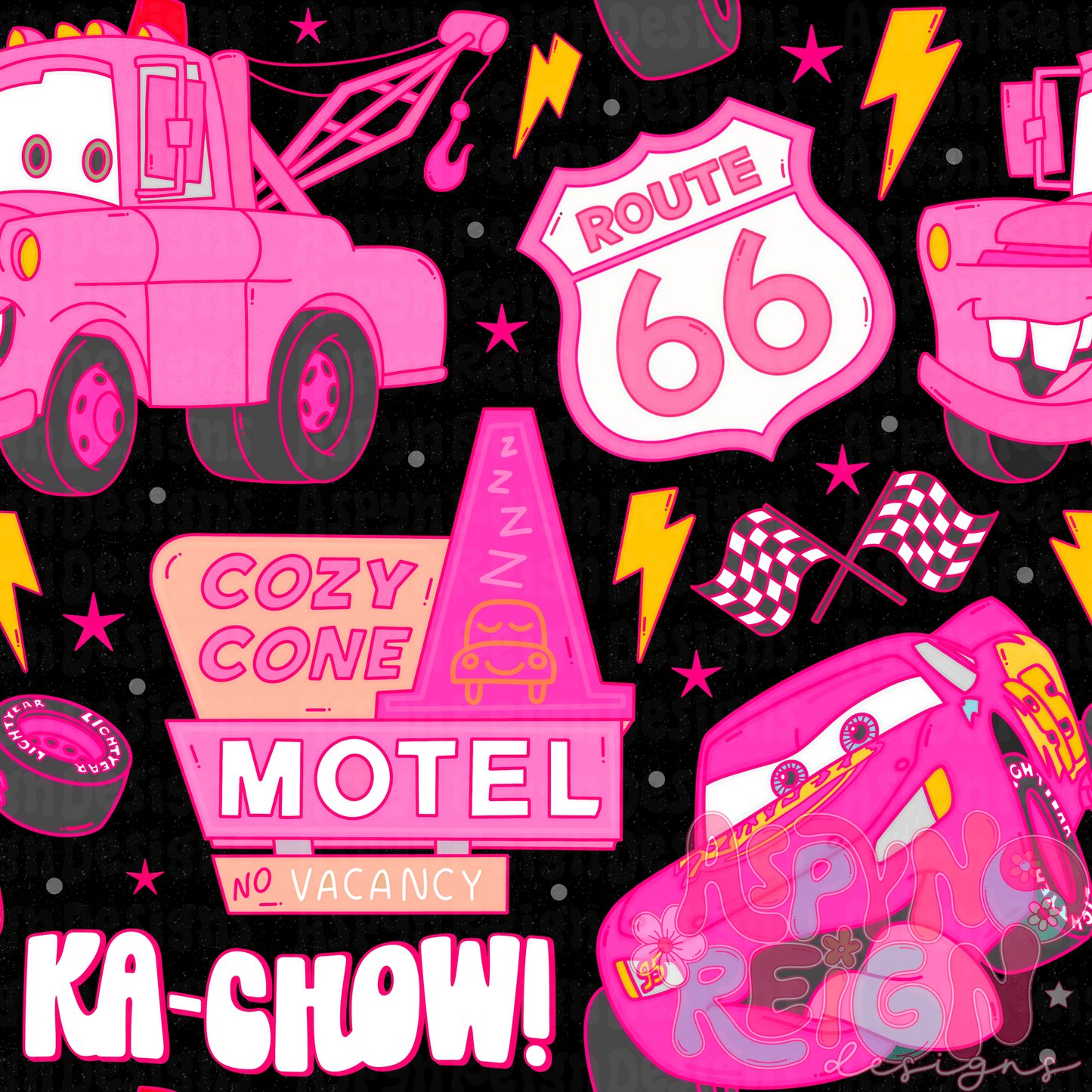 Girly Lightning Car | Black Background