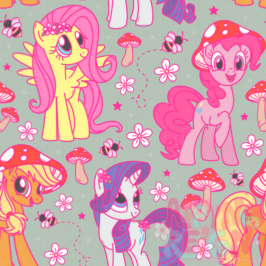 Cottagecore Ponies | Green Background