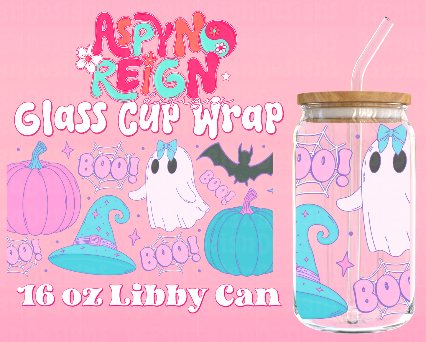 Ghost & Pumpkins | 16 oz Libbey Cup Wrap PNG