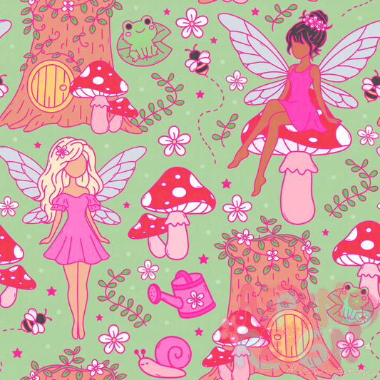 Cottagecore Fairies | Green Background