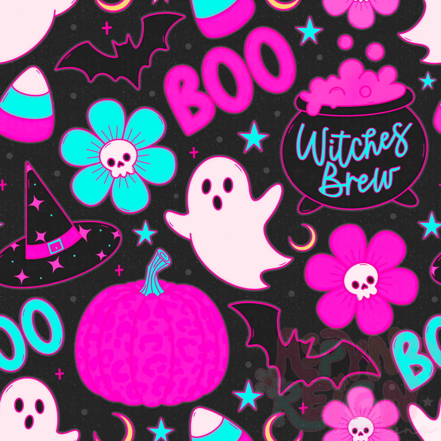 Blue & Pink Cutesy Halloween | Black Background